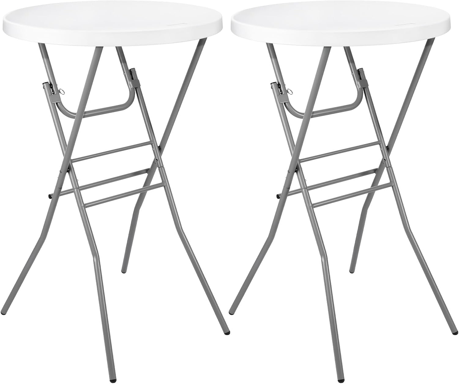 Cocktail Table 28in Folding Round High Top Indoor Outdoor with Removable Legs, Tall Bistro Foldable Bar Height Table for Parties, Patio, Backyard, Dining, Wedding, White- 2PCS