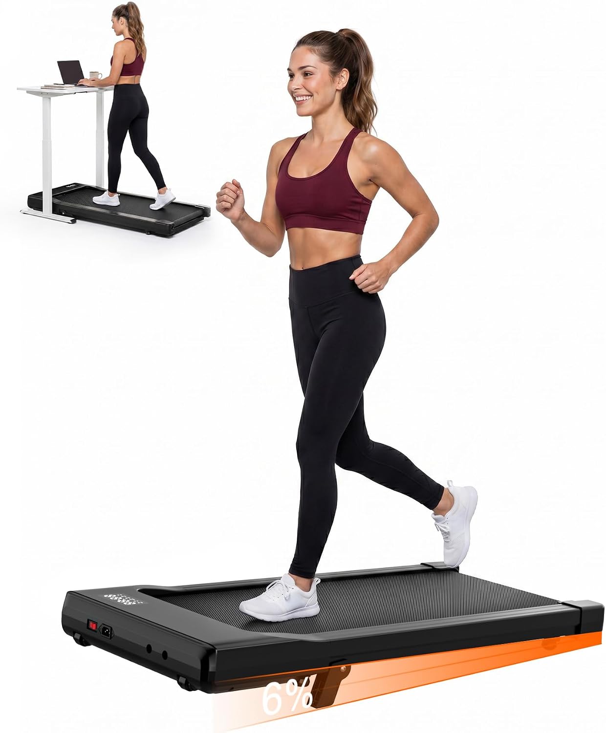 Superun Walking Pad with 6% Incline, 2.5HP Treadmill, 0.6-3.8 MPH, 300 lbs