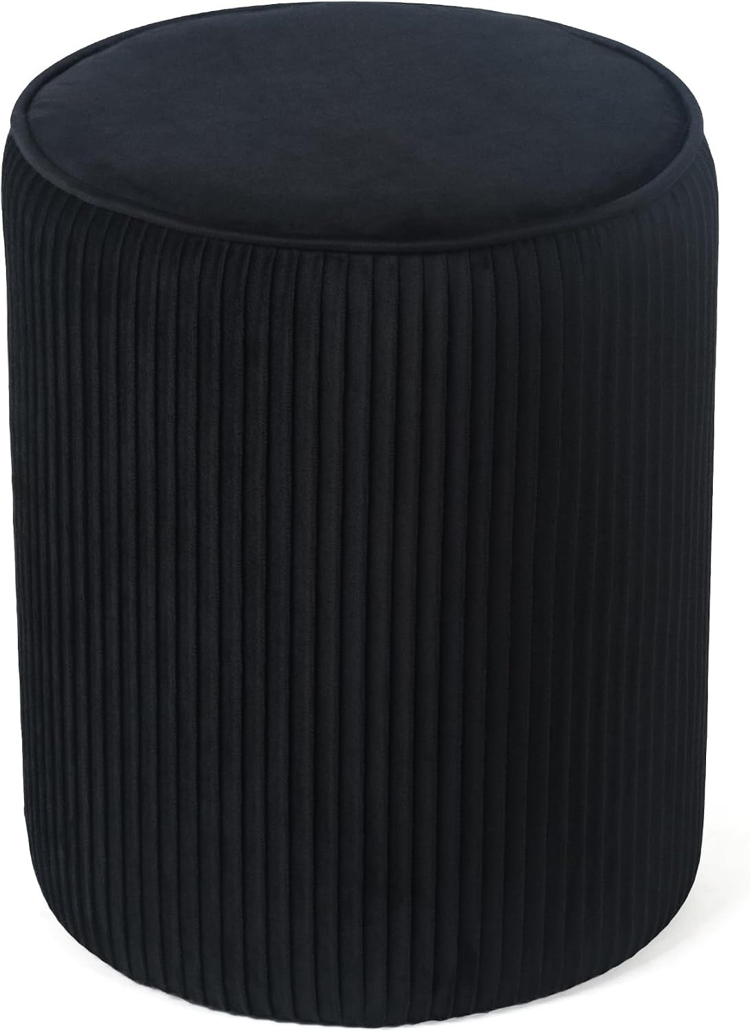 Joveco Modern Round Ottoman with Soft Padded Seat, Velvet Vanity Stool for Makeup, Upholstered Footrest Stool for Living Room Bedroom Home Office, Black