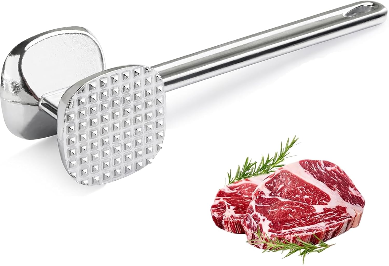 Meat Tenderizer Hammer, Meat Tenderizer Mallet Stainless Steel, Meat Tenderiser Spiked, Kitchen Meat Mallet for Steak, Chicken, Poultry, Tool Used for Kitchen & BBQ, Meat Pounder Flattener, Silver