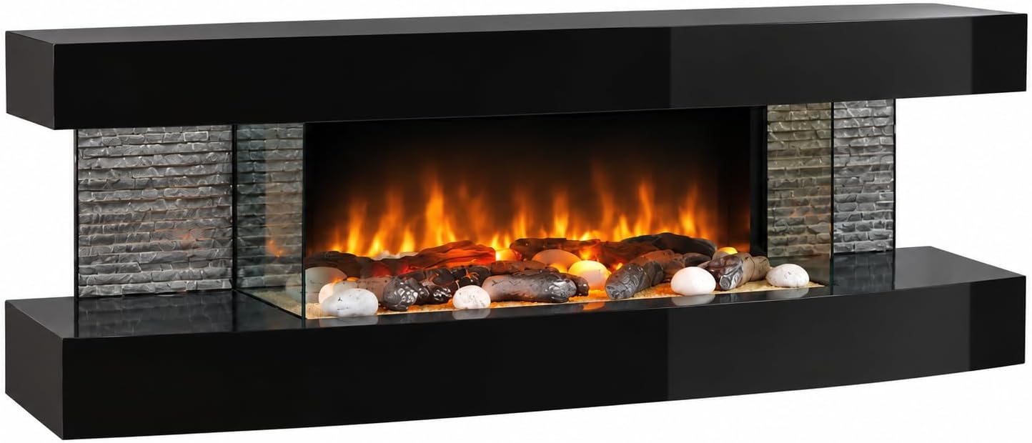Chemin'Arte LED Electric Fireplace with Flame Effect Wall Design Lounge Design 120 cm Black – Designed in France