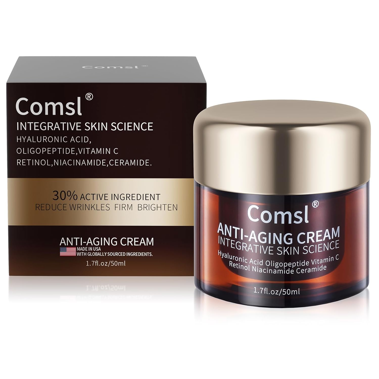 Collagen, Hyaluronic acid, Oligopeptides, Vitamin C, Retinol, Niacinamide, Ceramide - Anti-Aging Face Moisturizer for Face, Firming Skin Care,Neck & Upper Chest - Made in USA,1.7 fl.oz.