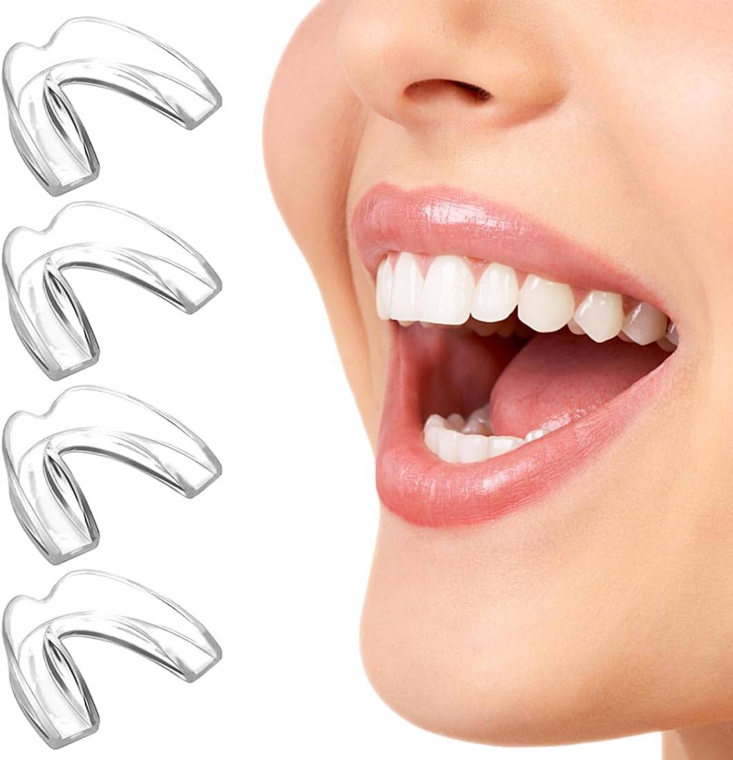 Mouth Guard for Teeth Grinding, Pack of 4 Moldable Mouth Guard, Mouth Guard for Sleeping, Gum Shield for Teeth Grinding Guard Adults, for Teeth Grinding Clenching Bruxism, Transparent