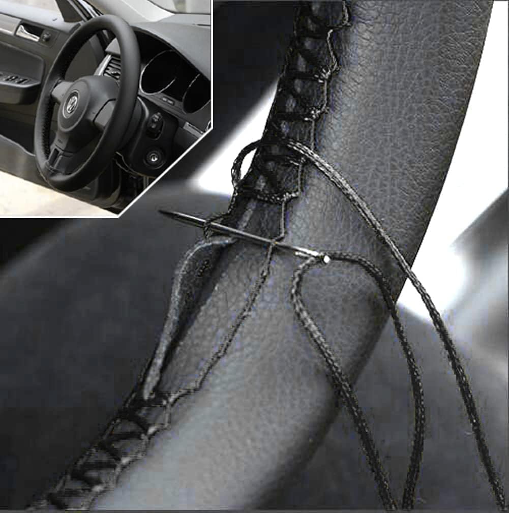 AUTOXBERT 38cm/15 Inch Hand Sewing Steering Wheel Cover Breathable Anti-Slip Leather Steering Wheel Cover for Nissan Qashqai Toyota Camry RAV4 VW Golf