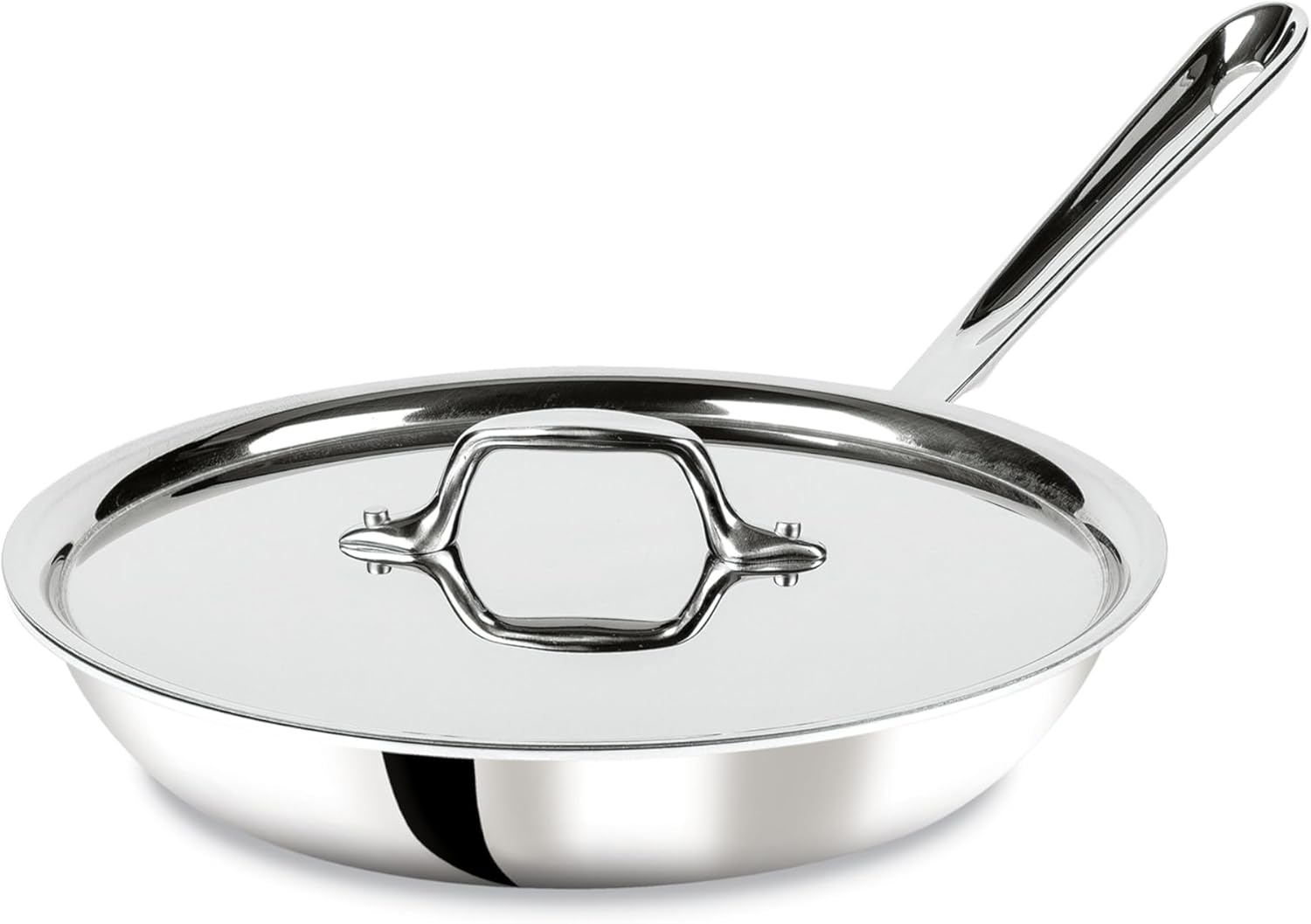 All-Clad D3 3-Ply Stainless Steel Fry Pan With Lid 10 Inch, Induction Compatible, Oven Broiler Safe 600F, Fast and Even Heat, Pots and Pans, Cooking Frying Pan, Skillet, Kitchen, Cookware, Silver