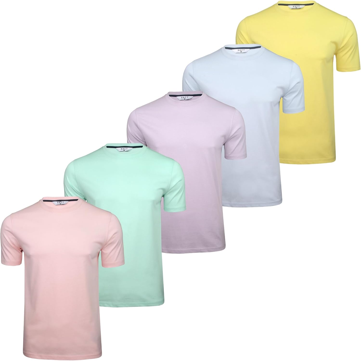 Xact Men’s 5 Pack Plain Cotton T-Shirts – Crew Neck, Short Sleeve Tees, Regular Fit, Soft Breathable 100% Cotton, Everyday Essentials Multipack for Men, Ideal for Holidays, Summer & Layering