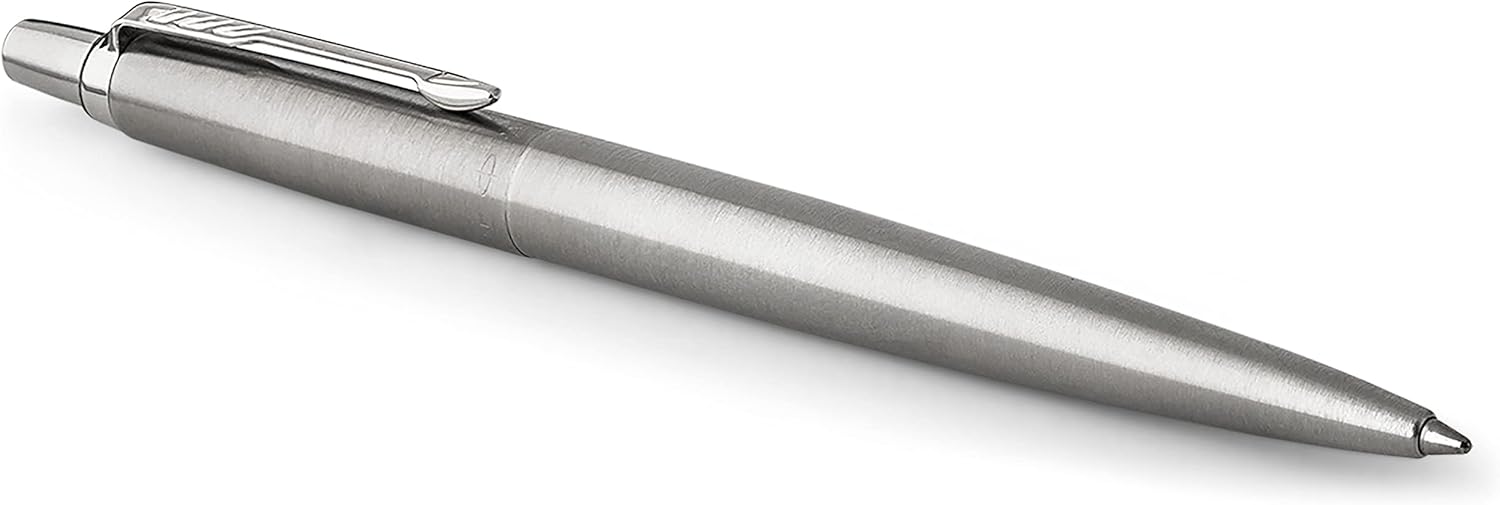 Parker Jotter Ballpoint Pen Stainless Steel with Chrome Trim, Medium Point, Blue Ink - Ideal for Office, Home, Gift