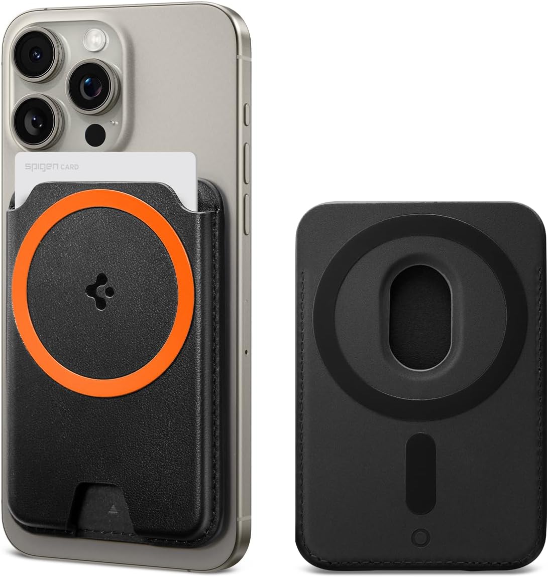 Spigen Valentinus MagFit+ Magnetic Wallet Card Holder 3-Cards Compatible with iPhone 16/15/14/13/12 Models, MagSafe Accessories - Black