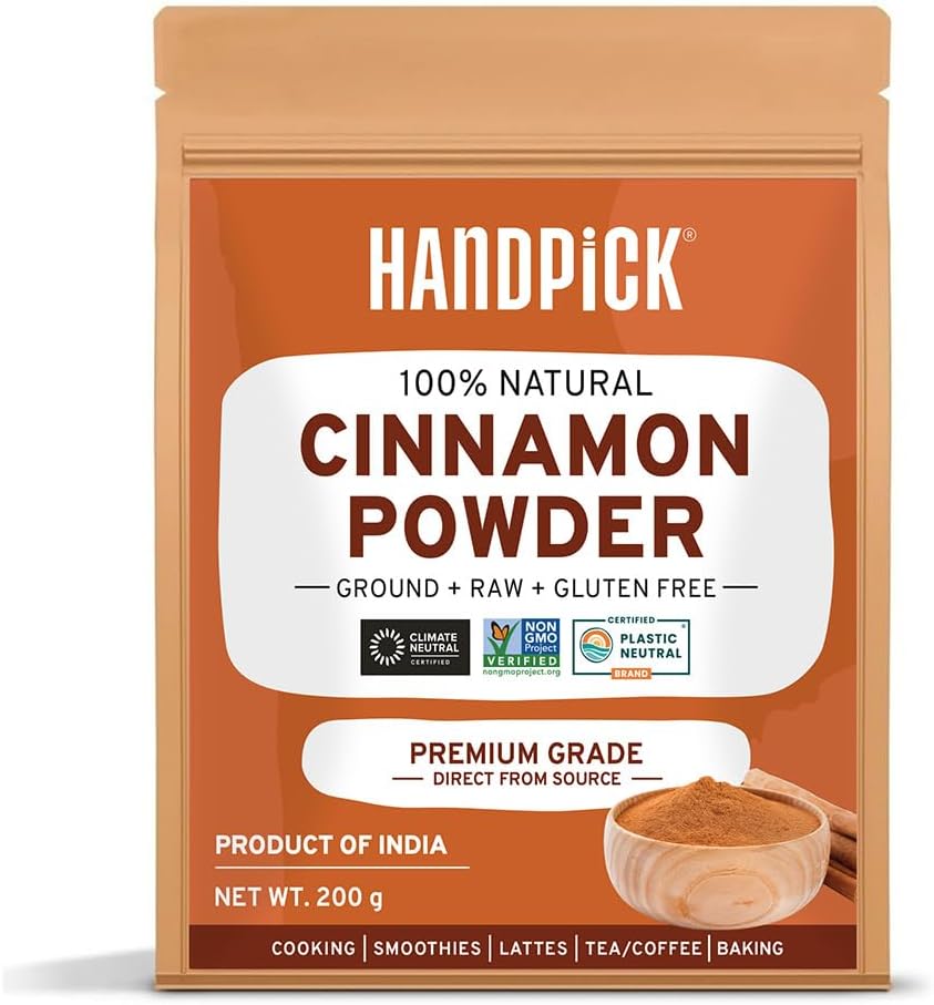 HANDPICK, Cinnamon Powder (200g/7oz) Non-GMO & Raw Ground Cinnamon in Resealable Zip Lock Pouch | Cinnamon Spice for Cooking, Smoothies, Lattes & Tea
