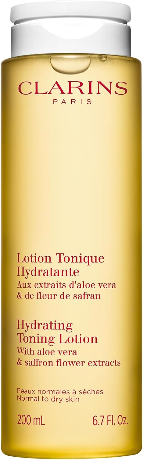 Clarins Hydrating Toning Lotion 200ml | Alcohol-Free Toner with Aloe Vera & Saffron Extracts | Refreshing & Balancing for Normal to Dry Skin
