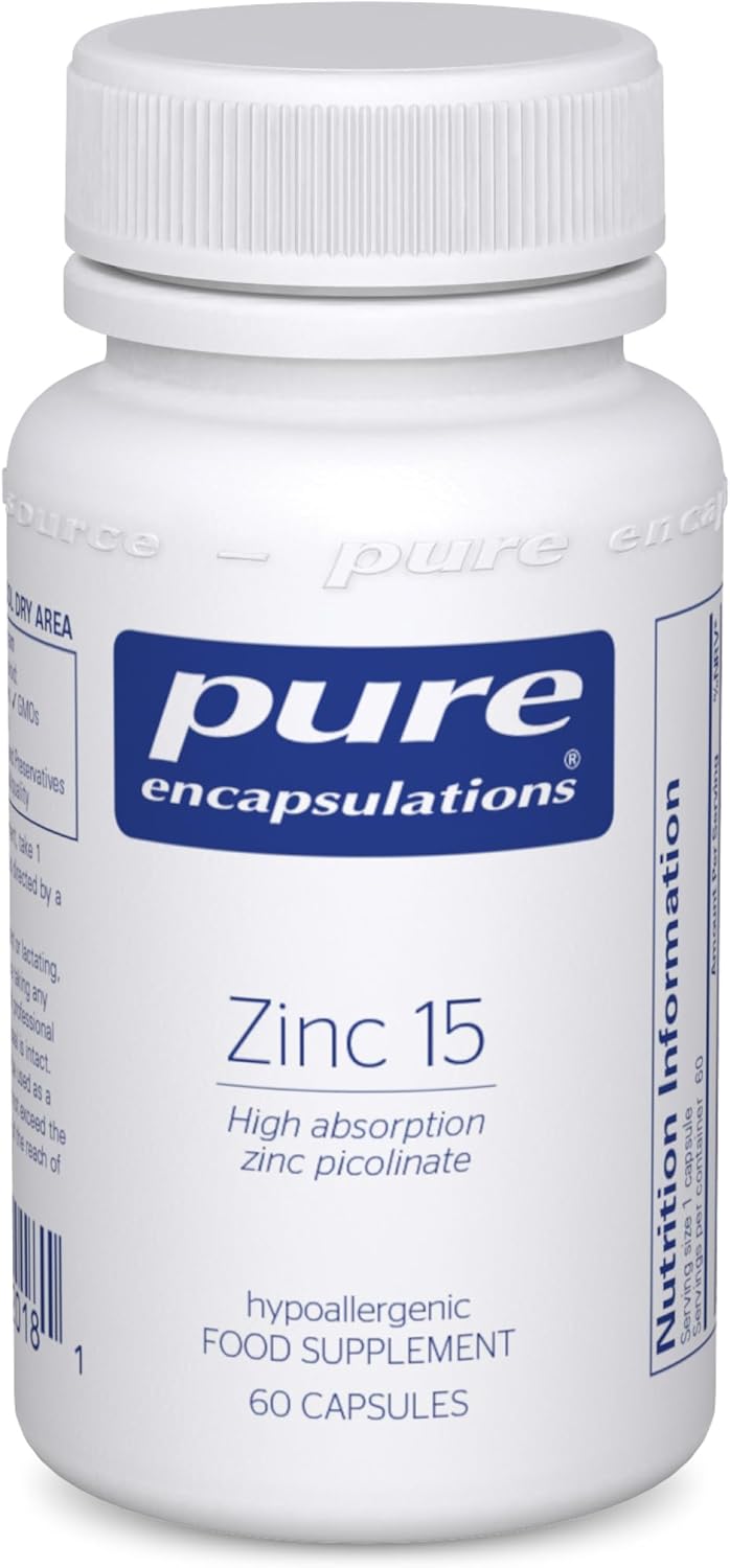 Pure Encapsulations - Zinc 15 - Zinc Picolinate 15mg - Highly Absorbable Hypoallergenic Immune System Supplement - Fertility Supplement - Hair, Skin & Nails - 60 Vegetarian Capsules