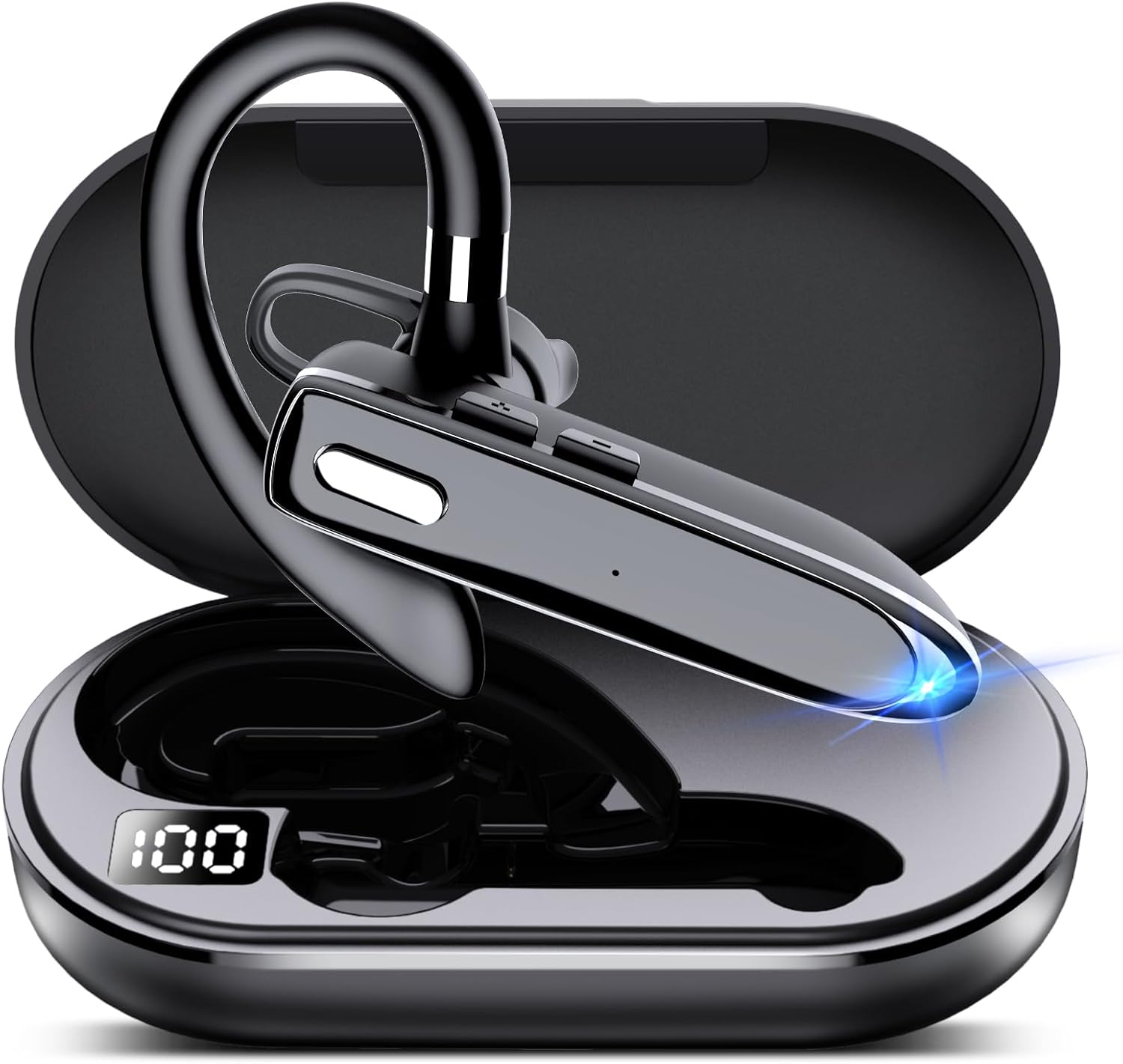 EUQQ Bluetooth Single wireless Headset Handsfree Earpiece for phone, V5.3 in-Ear Headphone with Microphone,USB-C Charge, Waterproof Earphones for Driving/Business/Office with Android/iOS，Laptop