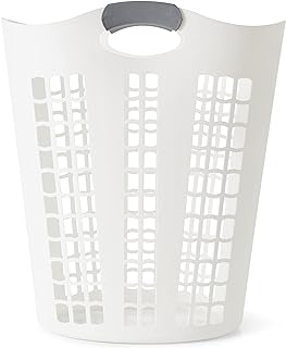 Gracious Living Easy Carry Flex Hamper, Large 87.5 Liter Lightweight Plastic Ventilated Laundry Basket Clothes Bin with Handles, White