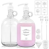 2 Pack Laundry Detergent Dispenser with Pump and Lid, 64 Oz Glass Bottles for Laundry Room Organization and Storage, Fabric Softener Dispenser for Washer