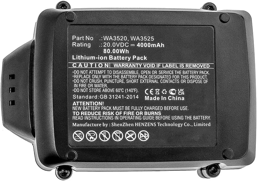 Synergy Digital Power Tool Battery, Compatible with Wrox WX696L Power Tool, (Li-ion, 20V, 4000mAh) Ultra High Capacity, Replacement for Worx WA3520 Battery
