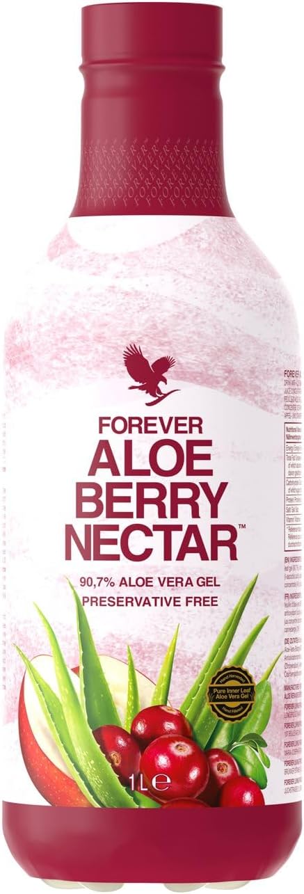 Forever Living Products Aloe Berry Nectar PET, 1000ml, Cranberry-Apple Flavored Aloe Vera Gel, 90.7% pure inner leaf Aloe Vera gel, No added preservatives, Gluten free