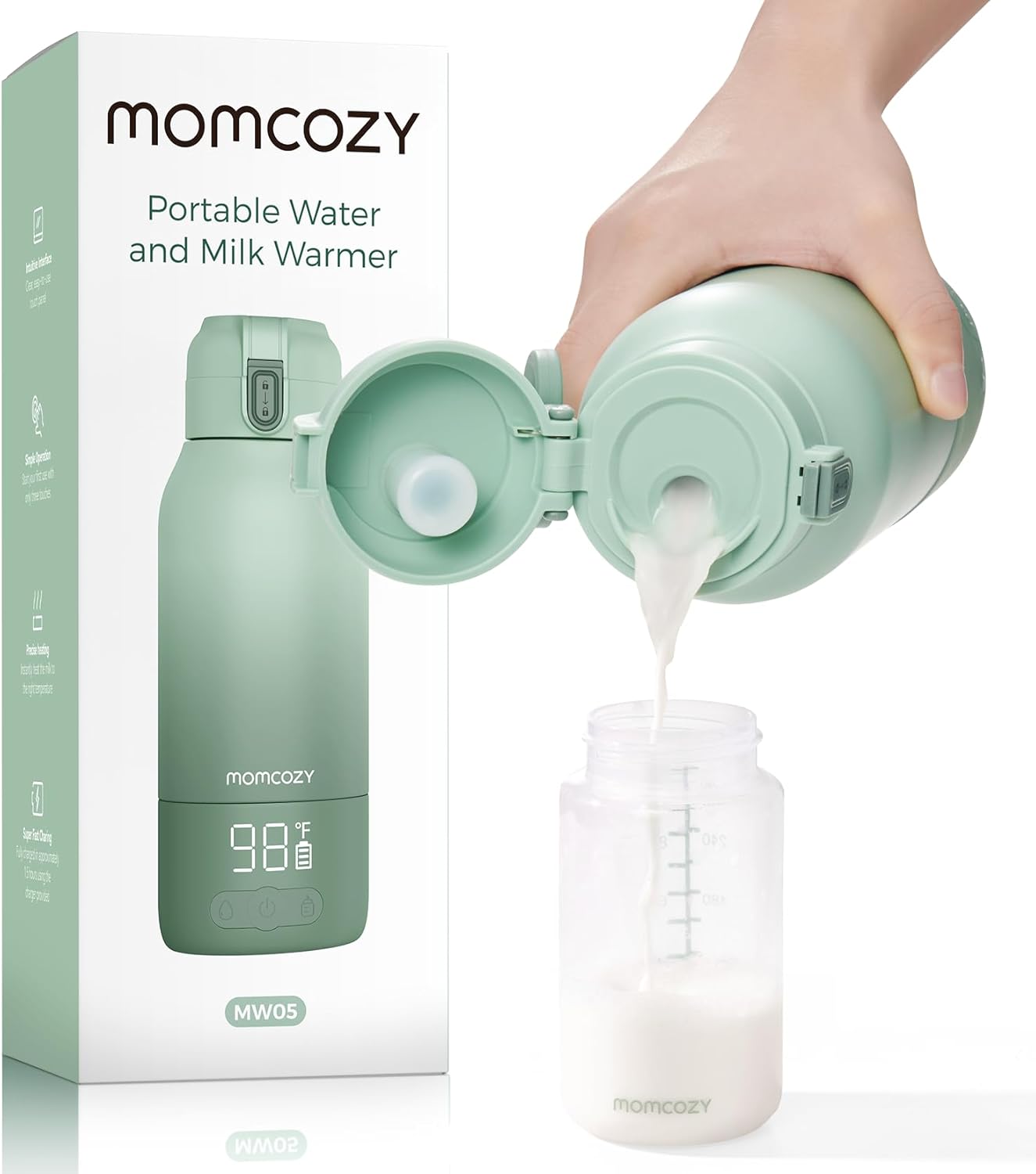 Momcozy Portable Milk Warmer for Travel โ Dual Heating Modes for Breast Milk & Water, Portable Bottle Warmer with Fast Heating & Long Battery Life, 17 Ounces Large Capacity to Meet Your All-Day Needs