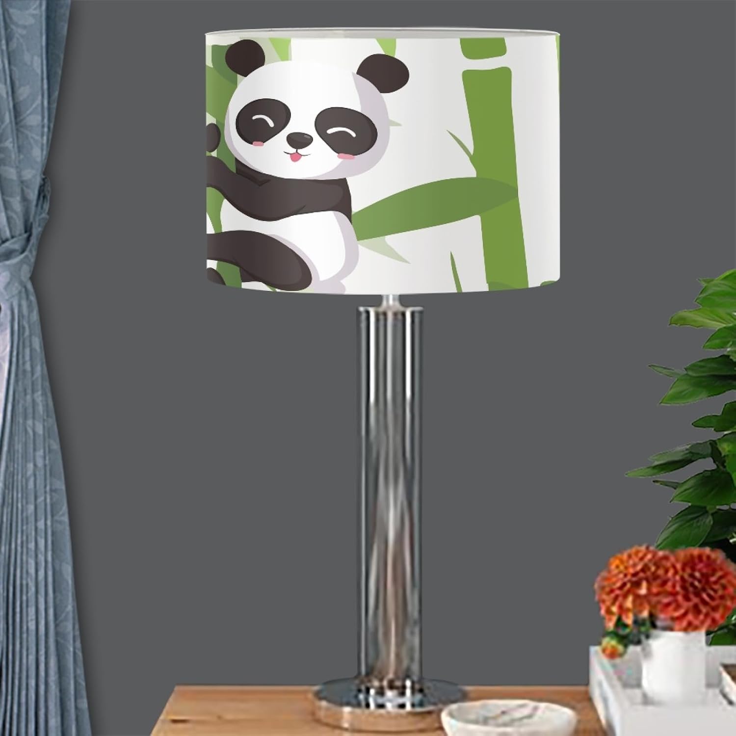 Morbuy Drum Lampshades for Table Lamps,Panda Pattern Fabric Light Shade Fabric Lampshade Bedroom Light Shades Bedside Light Shades for Wall Lamp Floor Lamp, Desktop Accessories (Bamboo Forest,S)