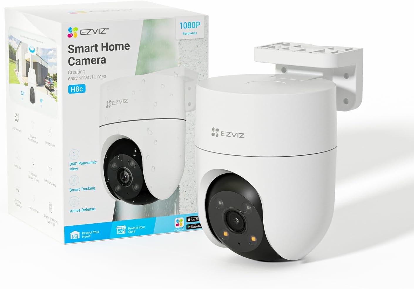 EZVIZ 360° Security Camera Outdoor with Auto-Tracking, WiFi Surveillance Camera for Home Security, Human/Motion Detection, Color Night Vision, Two-Way Talk, Waterproof, Alexa/Google | H8C 2MP
