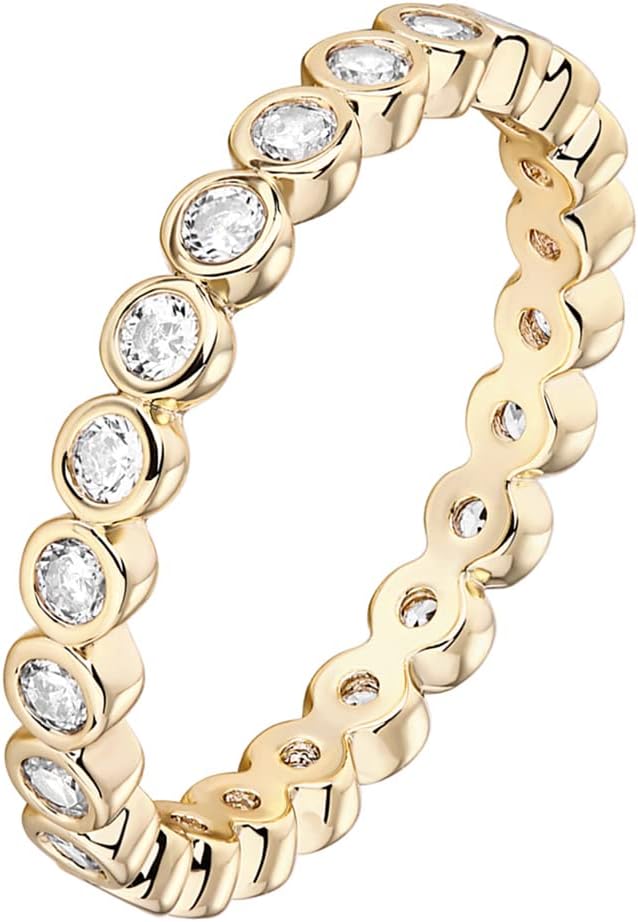 PAVOI 14K Gold Plated Rings with Cubic Zirconia - 2.8mm Stackable for Women - Gold Love Ring