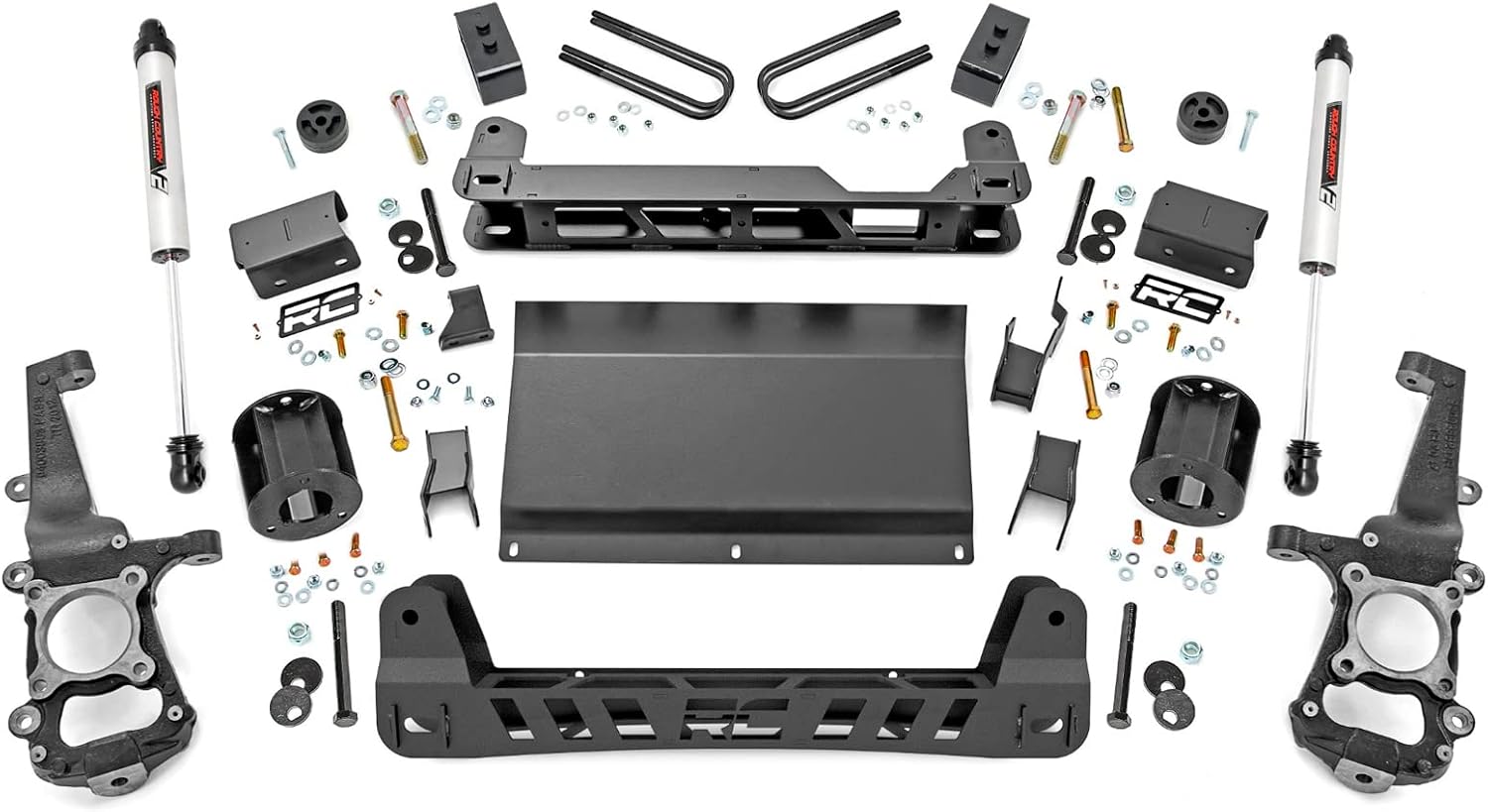 Rough Country 4" Suspension Lift Kit w/M1 Shocks for Jeep Wrangler JK 2-Door (2007-2018) - Front & Rear M1 Shock Absorbers w/Lifted Coil Springs