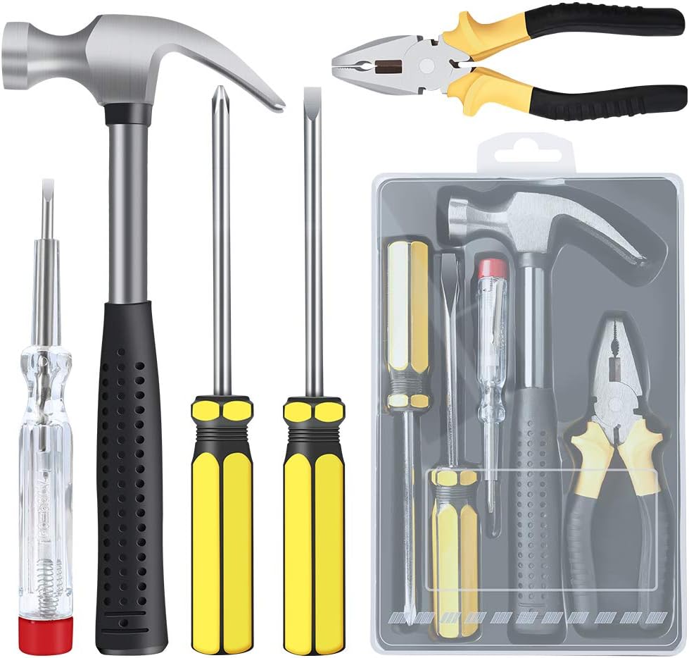 E·Durable EDurable DIY Tool Kit Set 5 Pcs Hammer Household Set with Starter Basic Hand Tools, Portable Tool Box Set for Home, Office, School, and Garage