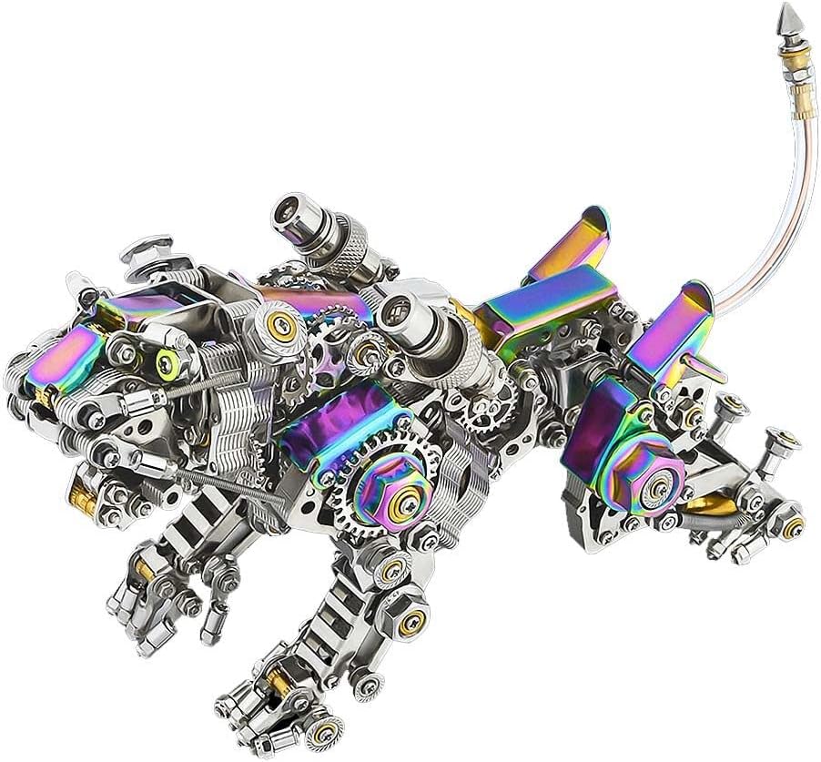 700PCS Steampunk Smilodon Metal Model Kit, 3D DIY Puzzle Mechanical Animal with LED Lights, Metal Models for Adults to Build