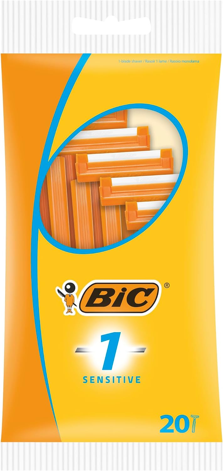 BIC 1 Sensitive Disposable Razors for Men, Single Blade, Pack of 20