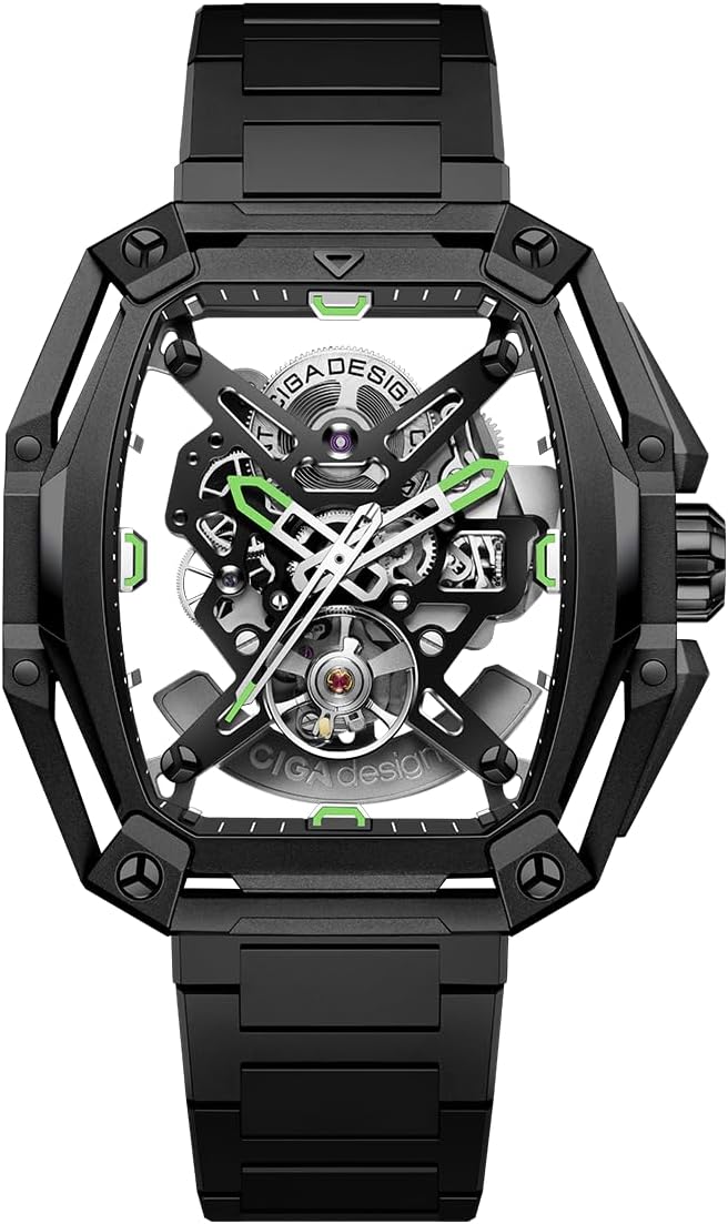 CIGA Design Z Series Hunter Automatic Mechanical Watch, in-House Caliber CD-07, BThree-Layered Octagonal Tonneau, Tapered H-Link Steel Bracelet, Waterproof Timepiece Gifts for Men and Women