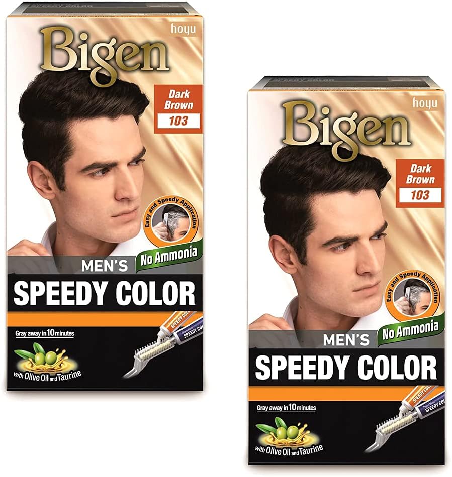 2 PACK OF BIGEN MEN'S SPEEDY 103 DARK BROWN HAIR COLOUR LONG LASTING