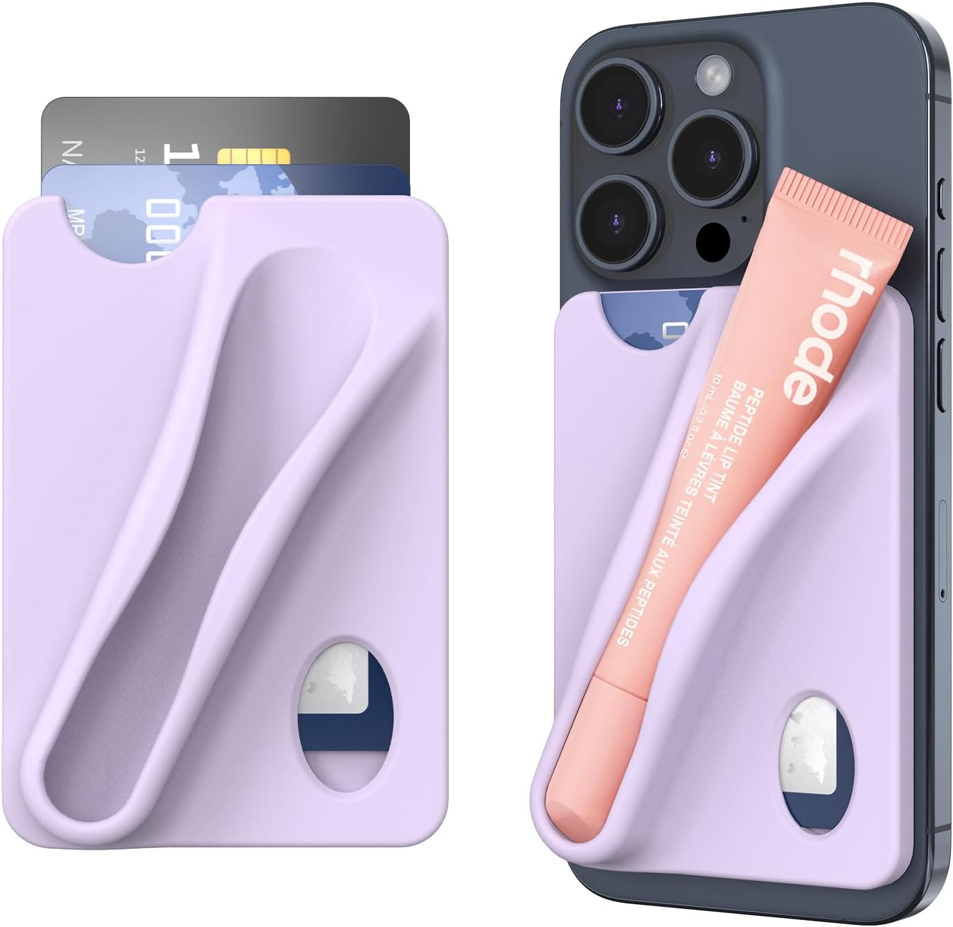 DOB SECHS Silicone Lip Holder with Card Holder Compatible with Rhode Lipstick Lip Glaze Phone Case Back Stick On Holder for iPhone and Android Smartphones (Purple, Small)