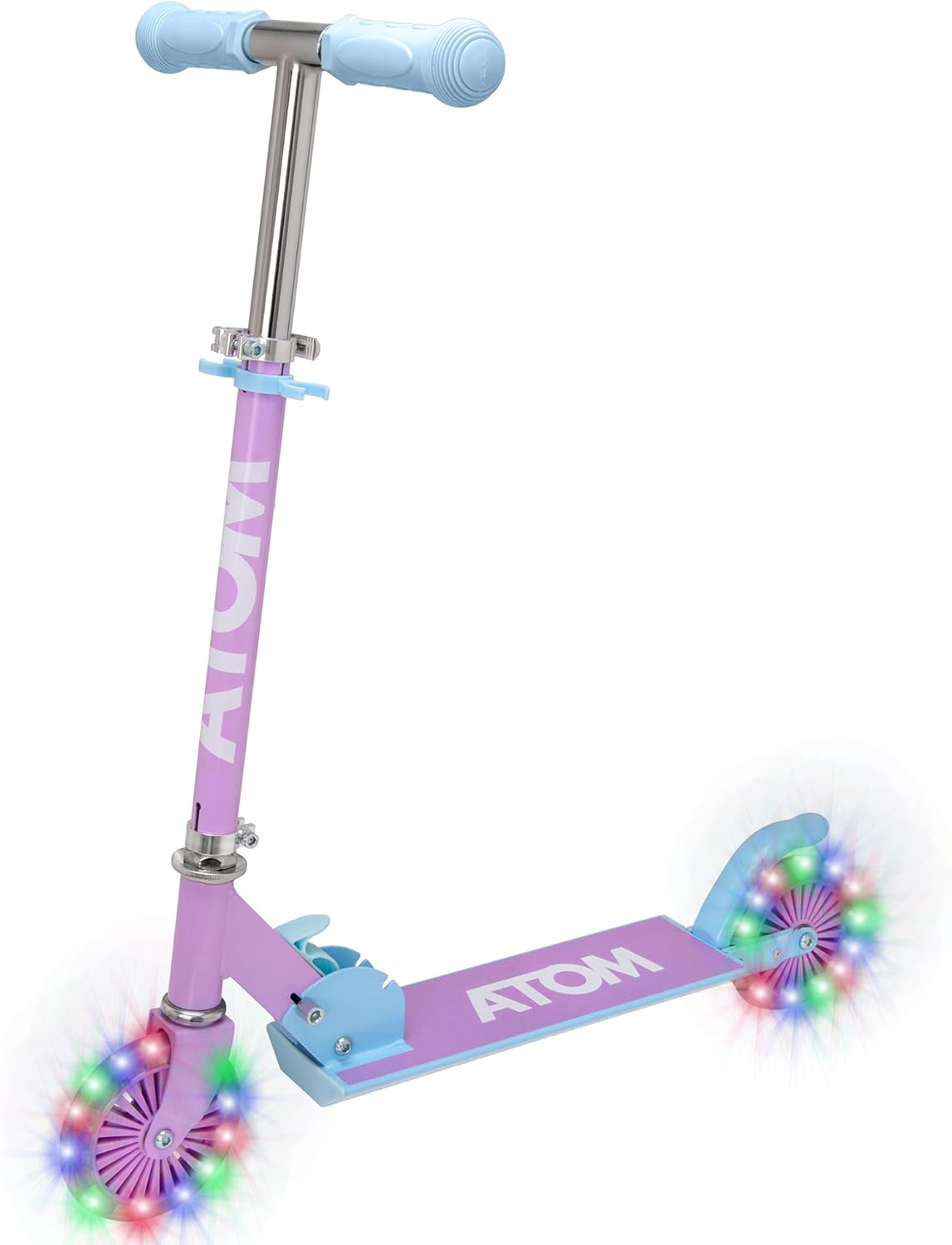 ATOM Light Up Wheels Inline Kids Scooter | Adjustable Height Handle | Easy Foldable Kick Scooter For Boys & Girls | Age 4-7