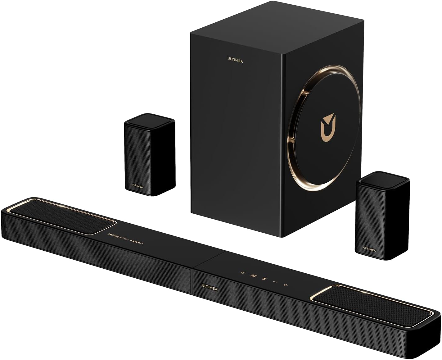 ULTIMEA 5.1.2ch Sound Bar with Dolby Atmos, Surround Sound System for TV with 2 Surround Speakers, Sound Bar for Smart TV, Soundbar with Subwoofer for Home Theater, BT 5.4, HDMI eARC, Skywave F40 Boom