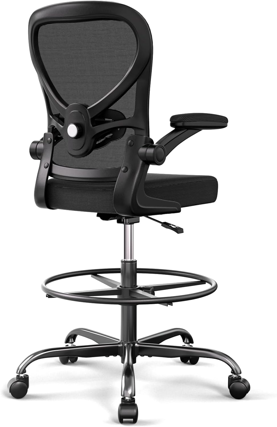Alolo Drafting Office Chair with Foot Rest,Ergonomic Chair with Footrest for Standing Desk,Adjustable Mesh Lumbar Support Chairs with Flip-up Armrest and Heavy Duty Rolling(Black)