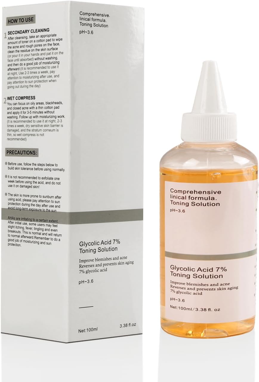 SUNZWO 7% Glycolic Acid Toner - 100ml Exfoliating & Brightening Solution for All Skin Types - Daily Use, 1 Count (Pack of 1)