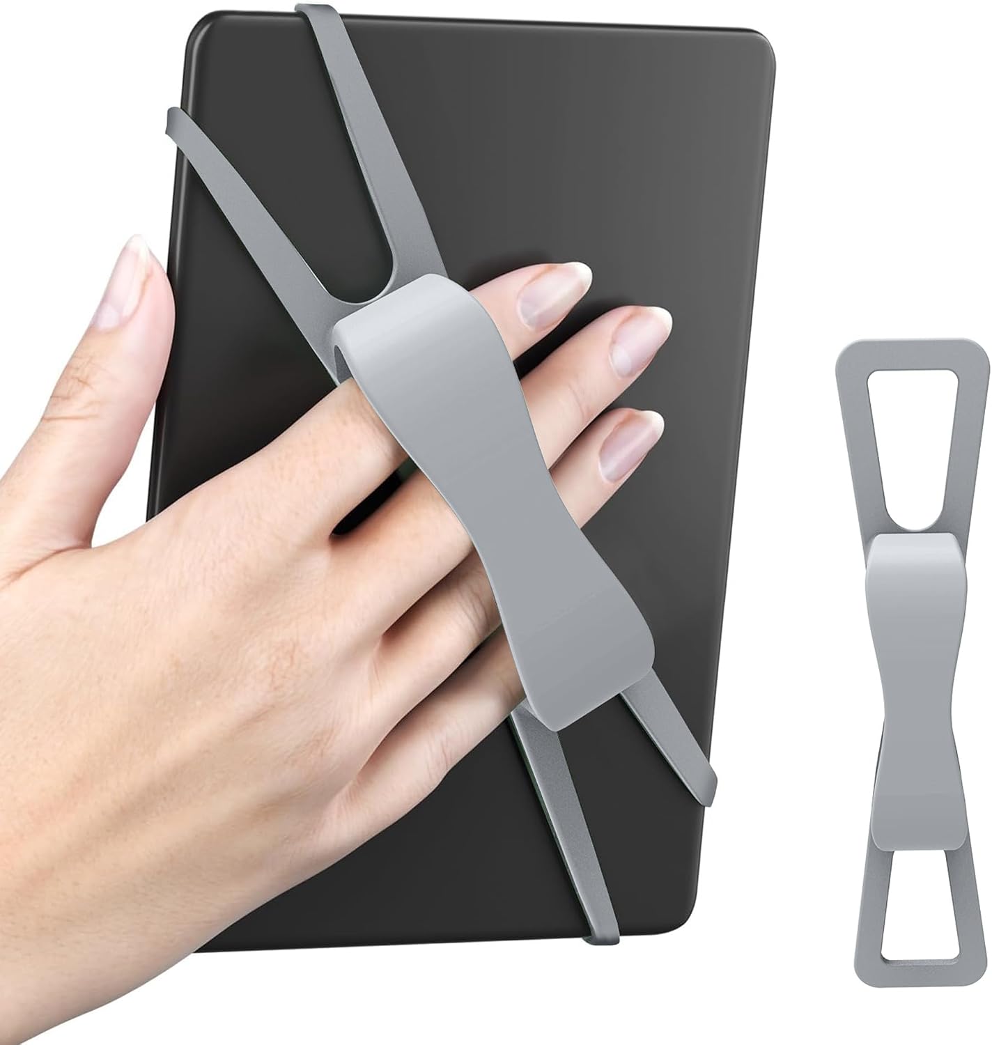 Ergonomic Silicone Hand Strap Holder for Kindle and Teblets - Handed Reading, Minimize Drops & Fatigue for Kindle Paperwhite/Kobo/Oasis/E-Book/Mini Teblets/Phone(Grey)