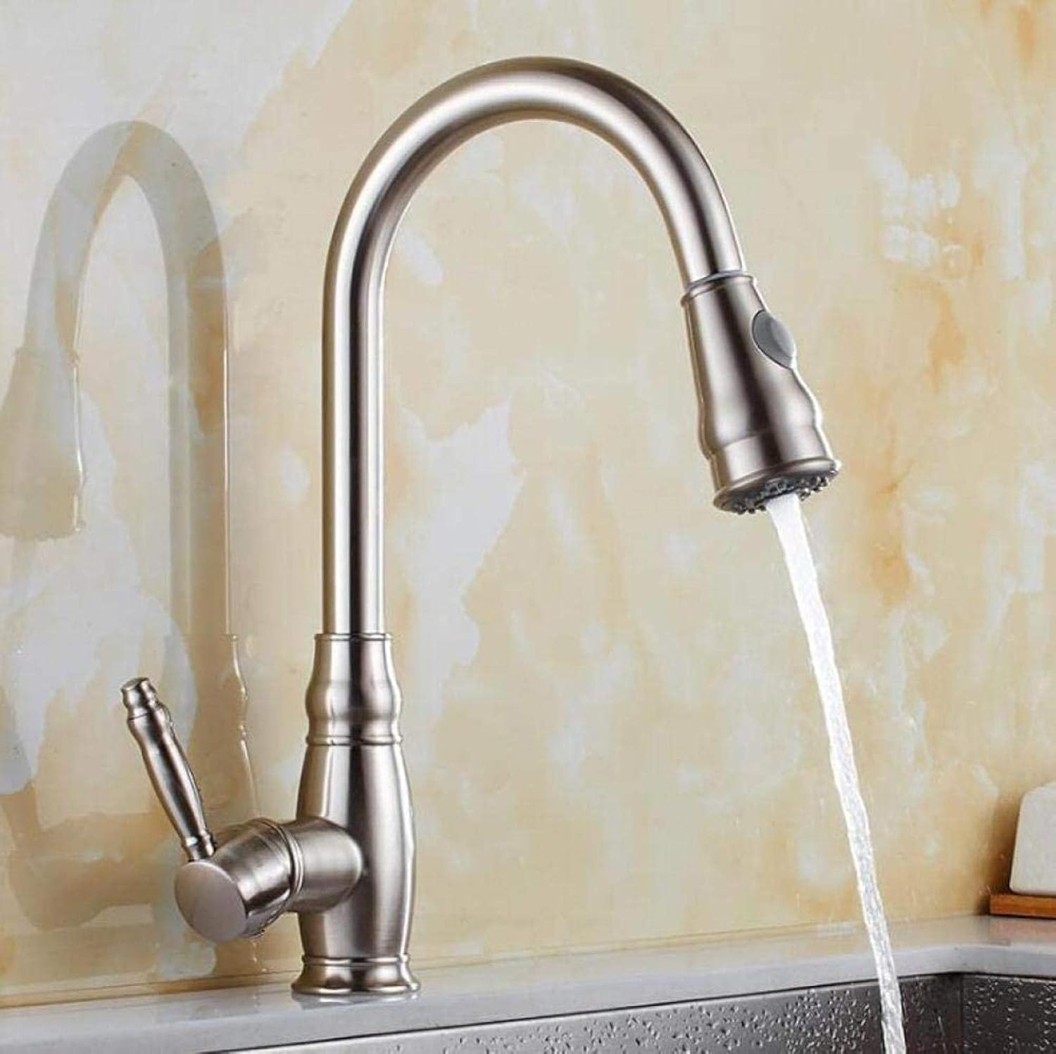 Kitchen Faucets Nickel Single Handle Pull Out Kitchen Tap Single Hole Handle Swivel 360 Degree Water Tap Mixer Tap-Not (Color : Not Have Nickel)