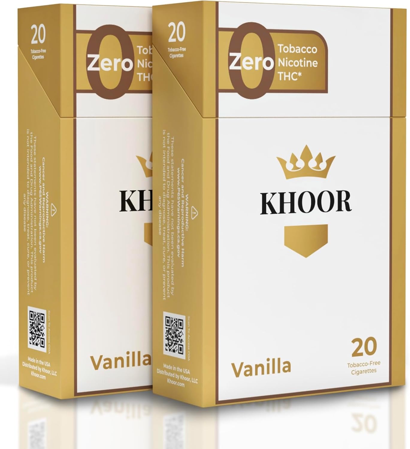 KHOOR Herbal Cigarettes - 2 Vanilla Packs, Non-Addictive, Tobacco-Free & Nicotine-Free, Traditional Cigarette Substitute, Premium Vanilla Flavor - 2 Packs (40 Sticks)