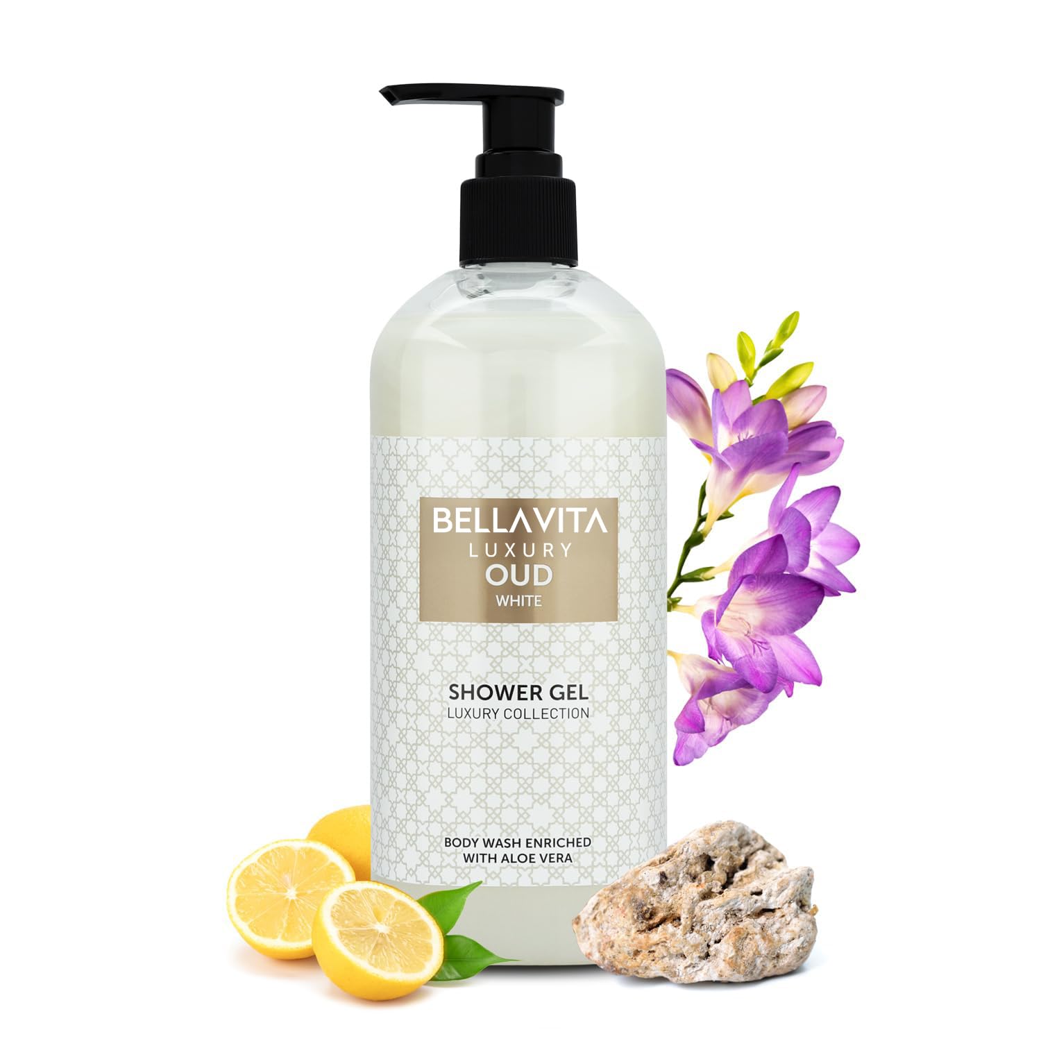 Bella Vita Luxury OUD WHITE Body Wash Shower Gel for Women & Men | 500ml | Unisex Bodywash with Aloe Vera Extract | Deep Cleansing, Hydrating, Moisturising | Suitable for All Skin Types
