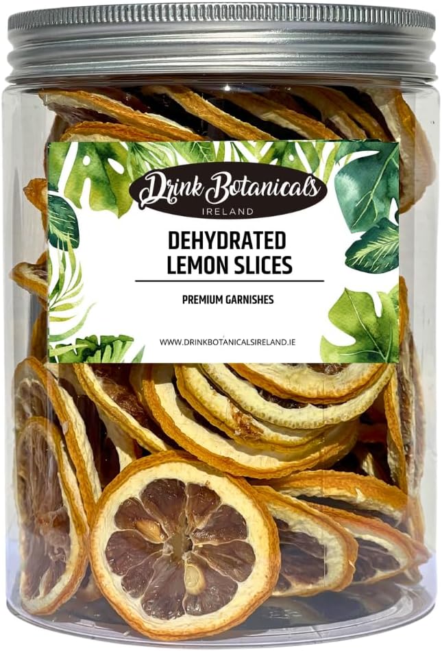 Drink Botanicals Ireland | Dehydrated Dried Lemon Slices Wheels | 50+ Slices | 110 Grams | 3.88oz | 100% Natural | Dry Lemons for Garnishing, Cocktails, Cooking, Baking, Drinks | Fruit Slice | PET Jar