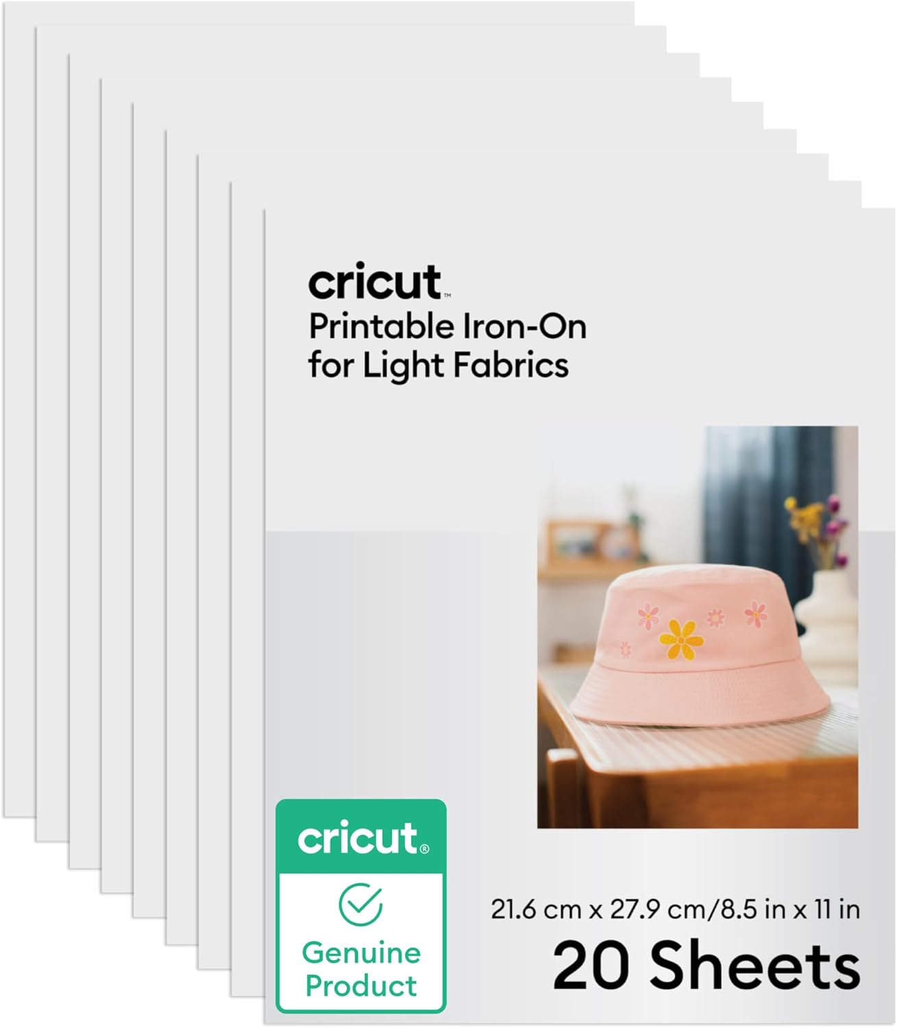 Cricut Printable Heat Transfer Vinyl | 20 Sheets | A4 | Waterproof HTV Iron-On Paper for Inkjet Printers | Compatible for Light Fabrics