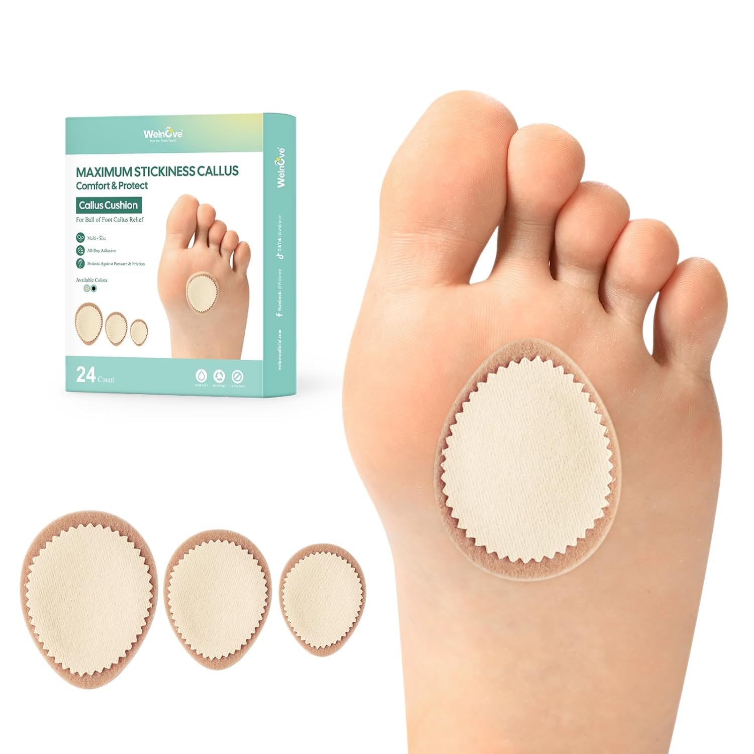 Welnove Extra Thick Corn & Callus Cushion Pads, Effectively Relieves Pain and Protects Against Friction, All-Day Comfort, Maximum Strength (24 Count)