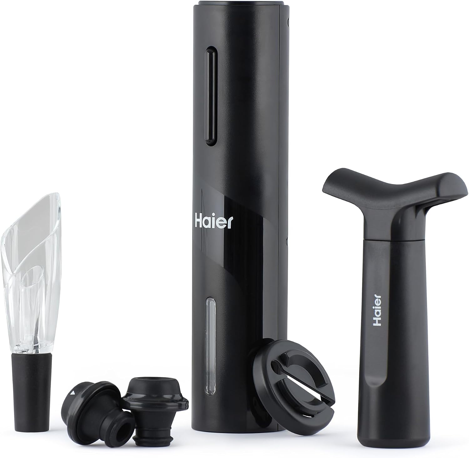 Haier 6-In-1 Electric Wine Bottle Opener Kit - Includes USB Rechargeable Bottle Opener - Tulip Wine Aerator Pourer - Foil Cutter - Vacuum Pump - 2 Stoppers - Premium Quality