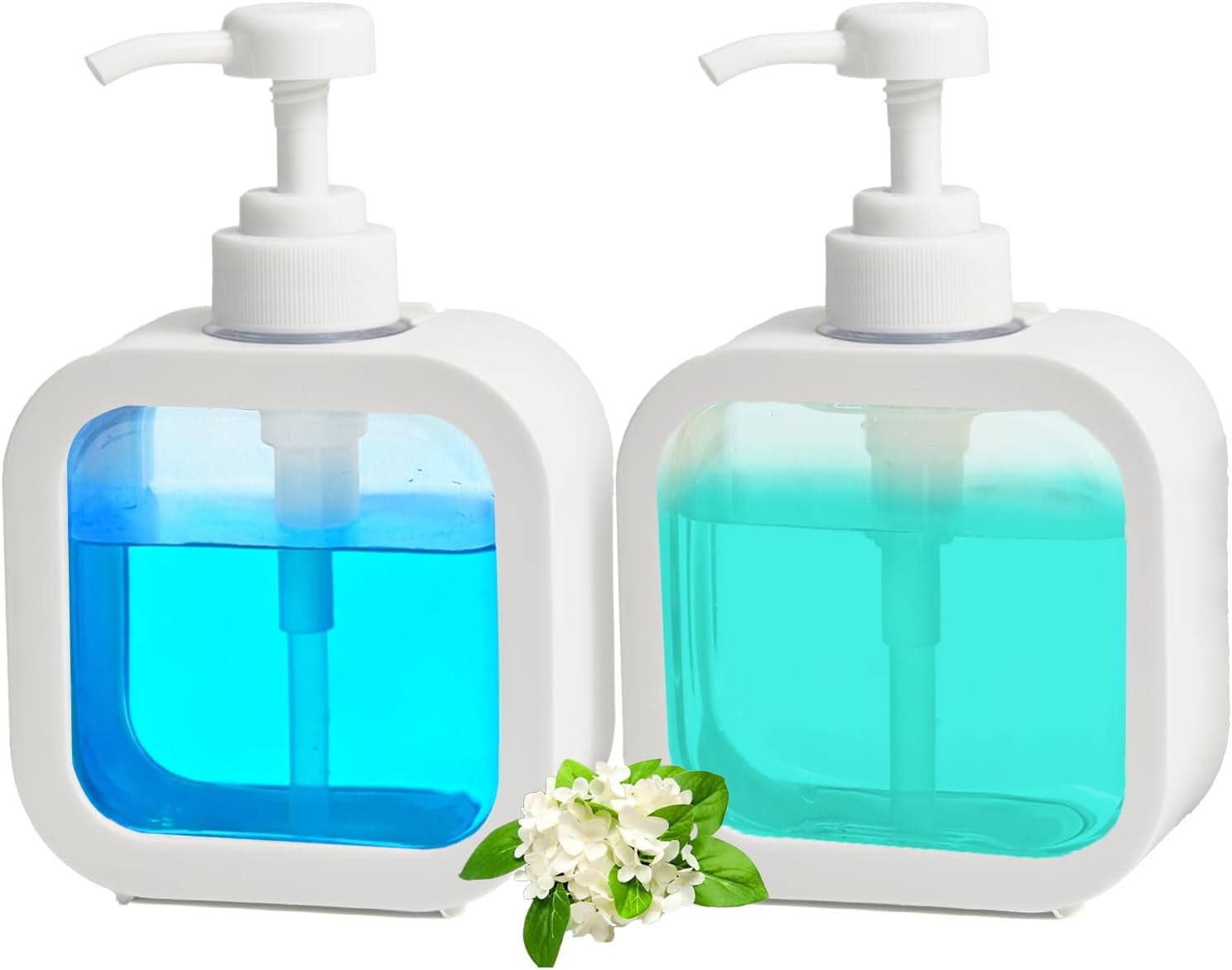MOLHEM 2-Pack 17oz (500ml) Refillable Soap Dispenser Set - Clear Removable Bottle for Easy Refill, Pump for Shampoo, Conditioner, Hand Soap - Bathroom, Kitchen, Laundry