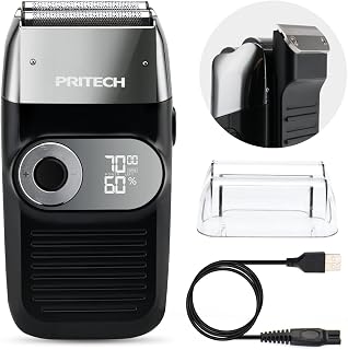PRITECH Foil and Bald Shavers 2 in 1 Electric Shaver for Men Foil Blade and PopupTrimmer with Rechargeable 3 Adjustable Speeds Men's Beard Shaver (Black Silver)