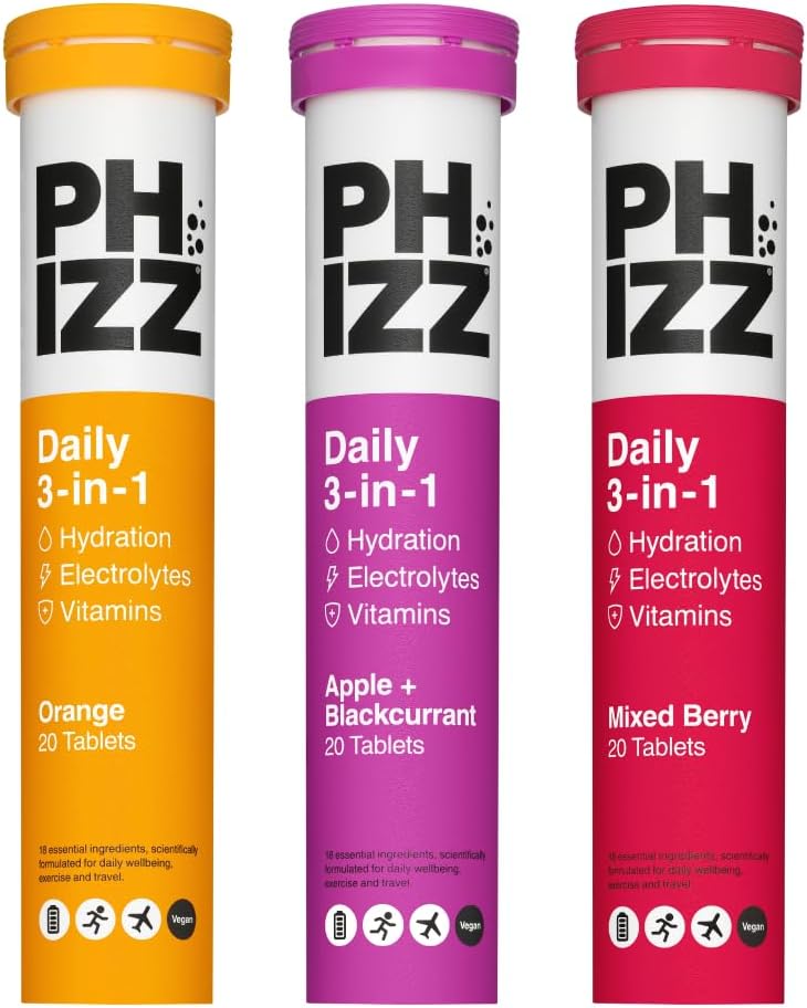 Phizz Electrolytes, Multivitamin & Hydration Tablets - 60 Effervescent Rehydration Electrolyte Tablets - 18 Vitamins & Minerals, Vitamin C, Vegan & Low Calorie