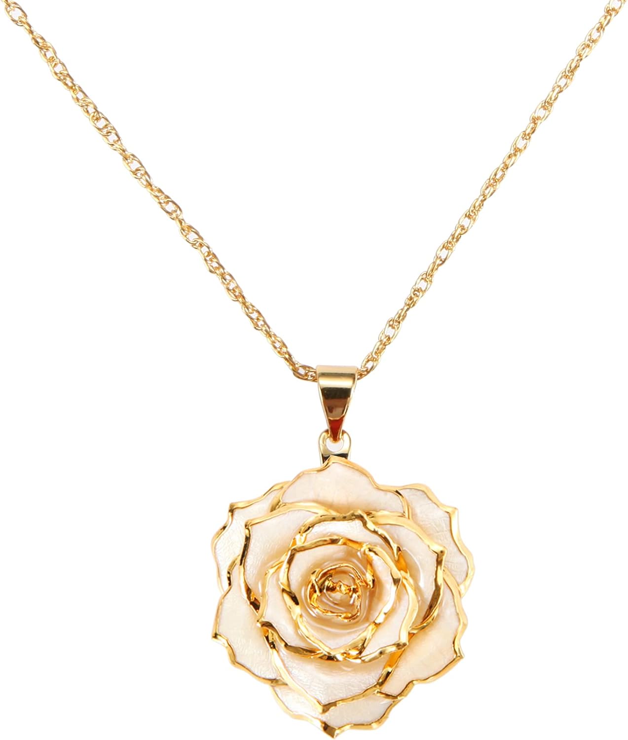 AliveRose Real Rose Gold Dipped Necklace Gifts for Women, 24K Gold Rose Pendant Necklace Jewelry Mothers Day Anniversaries Birthday Christmas Special Occasions Gifts for Her Mom Wife Girlfriend