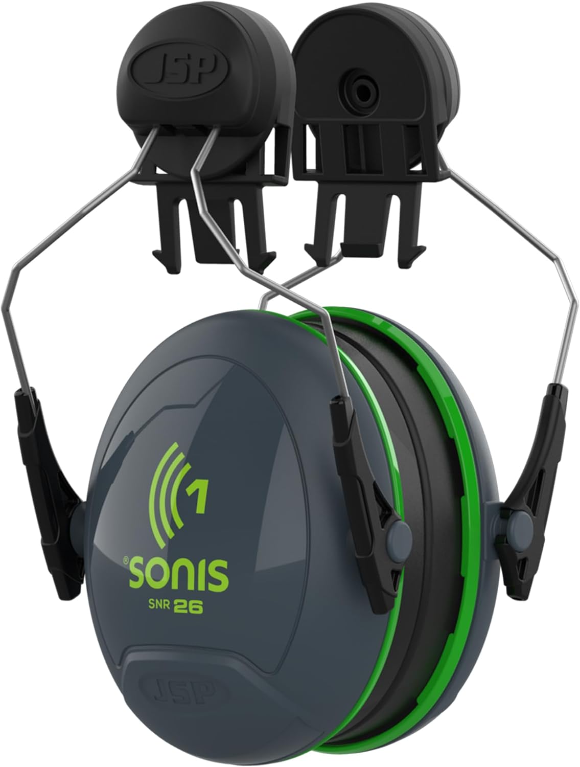 JSP Sonis1 Helmet mounted Ear Defenders Grey/Green (AEB010-0CY-800)
