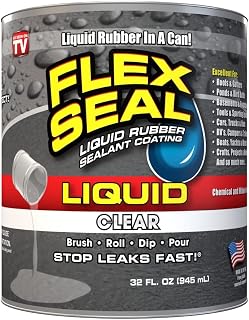 Flex Seal Liquid, 32 oz, Clear, Liquid Rubber Coating Sealant, Waterproof, Flexible, Breathable, and UV Resistant, Roof Repair, Basements, RV, Campers, Trailers, Marine, EPDM, Masonry