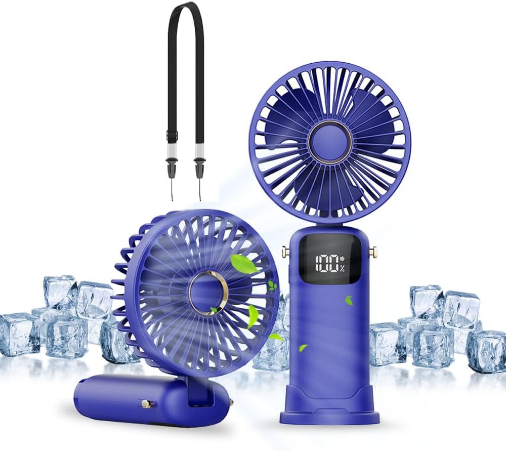 KUWUNG Handheld Fan Rechargeable, Portable Mini Hand Held, Electric Fan USB Rechargeable with 6 Speeds, Small Folding Hand Fan 4000mAh Battery Operated-Personal Silent Travel Fan for Kids and Adult